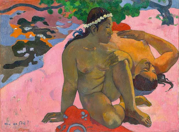 Paul Gauguin, Aha oe feii ? (Eh quoi ! Tu es jalouse ?), Tahiti, Papeete, été 1892, huile sur toile, 66 × 89 cm, musée d’État des beaux-arts Pouchkine, Moscou.