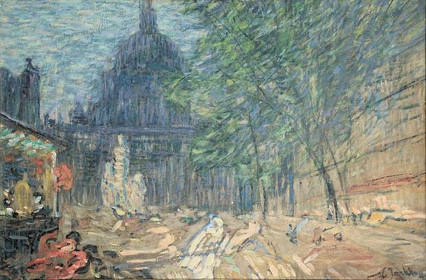 Nicolas Tarkhoff, La Sorbonne, place Auguste Comte, Paris, vers 1899, huile sur toile, 54x84 cm, anciennes collections Marcel Lenoir et J-G Faure, Collection privée, © Comité Nicolas Tarkhoff.