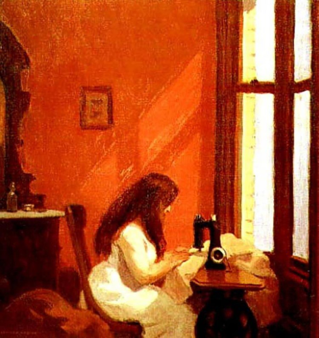 Edward Hopper, Jeune fille à la machine à coudre, 1921, Thyssen-Bornemisza Museum, Madrid (source : Wikimedia Commons)