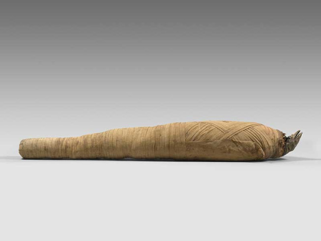 Momie de varan du Nil, 323-30 av. J.-C., 106 x 17 x 15 cm AIX-EN-PROVENCE, MUSÉE GRANET. POUR TOUTES LES OEUVRES DE LA COLLECTION ÉGYPTIENNE DU MUSÉE GRANET : ©2019 MUSÉE GRANET/PHOTO DE PRESSE RMN.
