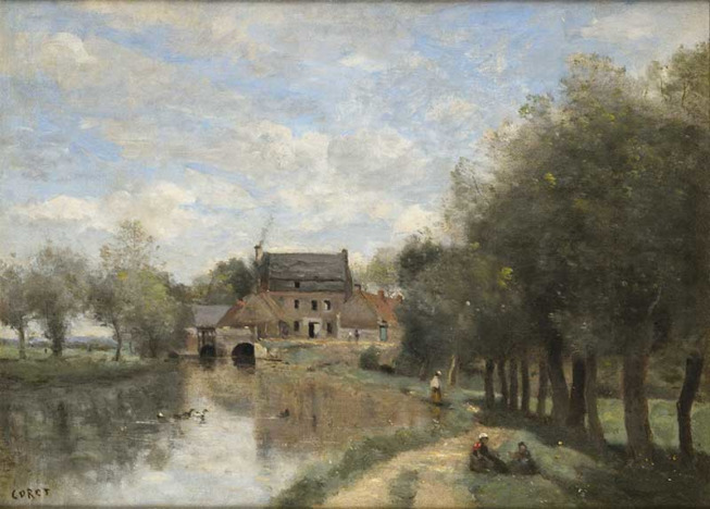 Jean-Baptiste Camille Corot (1796-1875), Arleux-du-Nord. Le Moulin Drocourt sur la Sensée, 1871, huile sur toile, 40,5 x 56 cm ©Galerie Alexis Bordes