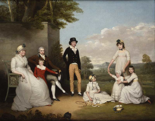 Archer James OLIVER (1774-1842), Portrait de la famille Peacock dans un paysage, 1800, huile sur toile, 102 x 129,2 cm ©Galerie Alexis Bordes