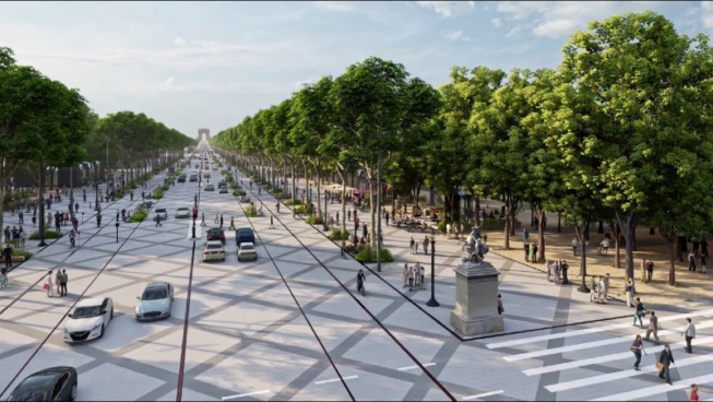Simulation du projet de réaménagement des Champs-Élysées à Paris soutenu par le Comité Champs-Élysées ©Capture d'écran/PCA-STREAM